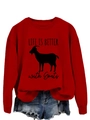 Detail view of the Life Is Better with Goats print on a red long sleeve sweatshirt - S / Red (Black Font)