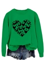 Detailansicht des grünen Sweatshirts mit herzförmigem Hühner-Print und Rundhalsausschnitt - S / Grasgrünes Sweatshirt (Schwarzes Muster)