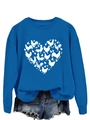 Detail of blue crewneck sweatshirt featuring white chicken silhouette heart print pattern - Lake Blue Sweatshirt (White Pattern)