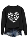 Close-up of black sweatshirt with a heart-shaped chicken and egg print design - Black Sweatshirt (White Text Pattern)