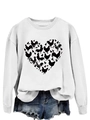 Close-up of heart-shaped chicken print on white round neck long sleeve sweatshirt - White Sweatshirt (Black Text Pattern)