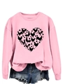 Detailed close-up of pink crewneck sweatshirt with creative heart-shaped chicken pattern - Pink Sweatshirt (Black Text Pattern)