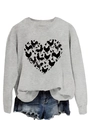Detail of chicken heart graphic print on gray long sleeve crewneck sweatshirt - Grey Sweatshirt (Black Text Pattern)