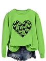 Detail of green crewneck sweatshirt showing unique heart-shaped chicken and egg pattern - Neon Green Sweatshirt (Black Pattern)