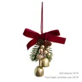 Christmas bow pendant with pine cones, golden berries and 2cm bells, 24cm total length - Double Bell Ornament / Style A
