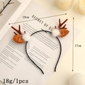 Serre-tête bois de renne mignon avec boules en peluche blanches et oreilles orange - Bois de Cerf Marron avec Pompon Blanc (Style P)