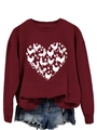Women's wine red crewneck sweatshirt with heart-shaped chicken pattern print - Wine Red Sweatshirt (White Text Pattern)