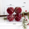 Set of four deep red velvet Christmas balls with gold stars and glitter in a gift box - Flocked Combination Painted Style