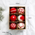 Set of 6 red and white felt Christmas balls with snowflake and star patterns - Red and White Embroidered Patterns Classic Style (6)