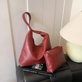 Conjunto de bolso hobo de piel burdeos vintage con estuche a juego y bandolera - Juego de bolsos de hombro / Rojo