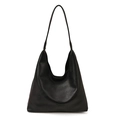 Minimalist black leather hobo shoulder bag with a slouchy silhouette and soft glossy finish - Black