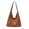 Brown leather Hobo tote bag with large capacity for women's daily commute in 2025 style - Brown