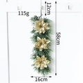 Christmas hanging teardrop swag with green pine needles and gold glitter flowers, 58cm tall - Gold