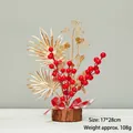 Chinese New Year lucky tree with red berries, gold leaves, and 17x28cm wood base - Style A Fortune Tree