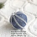 Blue Christmas ball ornament with sparkling glitter and silver rhinestone details - Denim Blue Diamond Inset Ball