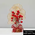 Mini árbol de bayas rojas y hojas doradas con lazo rojo sobre base madera, 17x27cm - Estilo F Árbol Fortuna