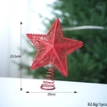 Sparkling red glitter Christmas tree star topper with metal spring base, 23.5cm height - Red