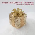 Décoration de Noël boîte cadeau dorée 6cm avec paillettes et nœud pour le sapin - Petit Sac Cadeau à Paillettes Dorées