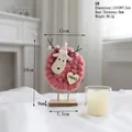 Pink wool felt reindeer Christmas desk ornament with wooden heart and XMAS tag - Pink Reindeer Ornament (Style A)