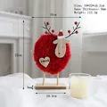 Handmade red wool reindeer Christmas decoration with XMAS tag and wooden base - Red Reindeer Ornament (Style B)