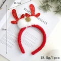 Detail of red sequin reindeer antlers headband with white faux fur bow and gold accent - Christmas Headband - Red