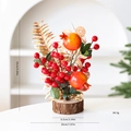 Decoración de Año Nuevo Chino con bayas rojas, hojas doradas y base de madera - Estilo I Árbol Fortuna