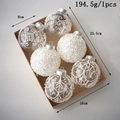 Set da 6 palline di Natale da 8cm trasparenti e con paillettes bianche in scatola - Set da 6 / Stile Dipinto Bianco (8cm)