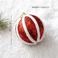 Red glitter Christmas ball with white plush stripes decoration for tree hanging 8cm - White Fluffy Stripe Style / 8cm / Red