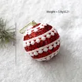 Sparkling red 8cm Christmas ball ornament with white pom-pom trim and gold hanging loop - White Ball Lace Style / 8cm / Red