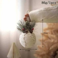 Handmade twine Christmas ball ornament with pine needles and red berries, 11cm white star - Small Ball