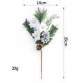 Artificial Christmas pine pick with blue poinsettia flowers, berries and pine cones - Blue