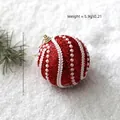 Red glitter Christmas ball ornament with white lace spiral stripes, 8cm size - White Glitter Wave Style / 8cm / Red