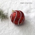8cm red Christmas ball ornament with glitter finish and silver spiral lines for tree decor - White Braided Texture Style