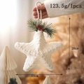 Handcrafted star Christmas ornament with white rope weaving, pine needles and red berries - Large Five-Pointed Star