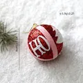 8cm red Christmas ball with HO lettering, glitter patterns and golden hanging string - HO Pattern And Tree Style