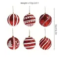 Set of six 8cm red glitter Christmas balls with white velvet and tree silhouette patterns - Assorted Designs Combo