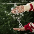 Weiße Christbaumspitze aus Eisendraht mit silbernen Perlen und Federfuß, Höhe 30 cm - Achtzackiger Stern Stil / Octagram (White)