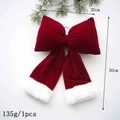 Red velvet Christmas bow with white faux fur trim, 35x30cm festive tree decoration - Classic Red White Large