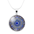 Collar ojo turco con colgante de cristal azul en cadena de serpiente plateada fina - Estilo Mandala Caleidoscopio (JY006340-7)