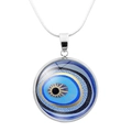 Collar con colgante de cristal ojo turco azul y cadena de serpiente plateada - Estilo Patrón Ovalado Concéntrico (JY006340-8)
