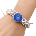 Pulsera trenzada multicolor Evil Eye con cuenta azul y cordón ajustable para mujer - Estilo Trenzado Metálico de Cuatro Colores (JY006348-4)