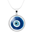 Collar con colgante de ojo turco azul de cristal y cadena de serpiente plateada - Estilo Efecto Lavado de Acuarela (JY006340-12)