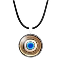Turkse Evil Eye ketting met blauwe glazen hanger aan een zwart lederen koord - Goudbruine Radiale Oogstijl (JY006345-10)