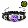 Aquarius luminous multilayer braided leather bracelet with glowing constellation glass charm - Aquarius