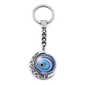 Llavero del ojo turco con media luna plateada y colgante giratorio con detalles de filigrana - Estilo Ojo Turco con Volutas (JY006337-8)