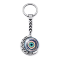 Llavero de luna giratoria con ojo turco y colgante de mandala colorido en acabado plata - Estilo Círculos Concéntricos Coloridos (JY006337-9)