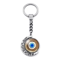 Llavero vintage con ojo malvado azul giratorio dentro de un colgante de luna hueca - Estilo Luna Retro Hueca (JY006337-10)