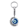 Llavero de luna creciente plateada con amuleto de ojo turco azul para protección - Estilo Piedra del Tiempo Luna Creciente (JY006337-12)