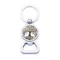 Porte-clés décapsuleur Arbre de Vie argenté avec pendentif en verre d'art - Arbre de Vie Classique Noir Blanc (JY006597-6)