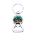 Porte-clés décapsuleur arbre de vie en argent avec pendentif en verre d'art - Arbre de Vie Artistique Vert (JY006597-7)